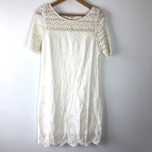SUNDANCE midi linen Eyelet Lace Crochet dress
